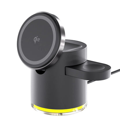 C16 portable magnetic three-in-one wireless folding charger in black and ivory white colours.