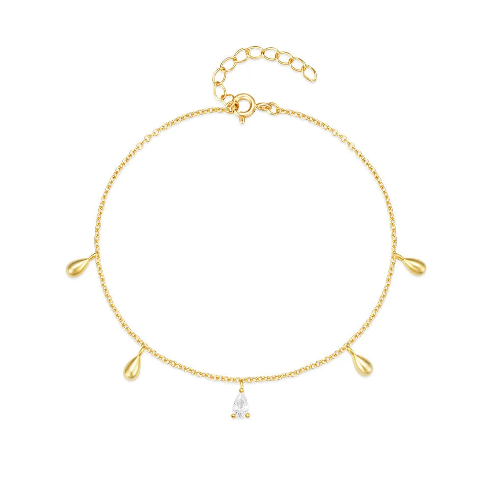 Gold coloured S925 sterling silver women's bracelet with water drop diamond pendant