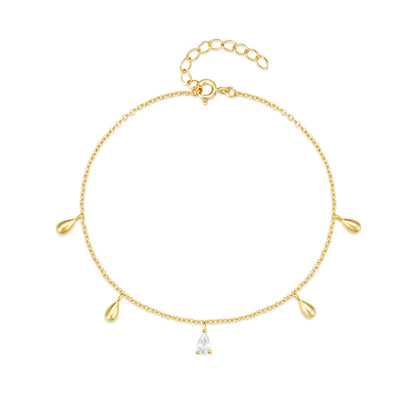 Gold coloured S925 sterling silver women's bracelet with water drop diamond pendant