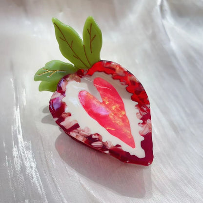 Handmade strawberry hairpin with pastoral style design in red or pink colour options