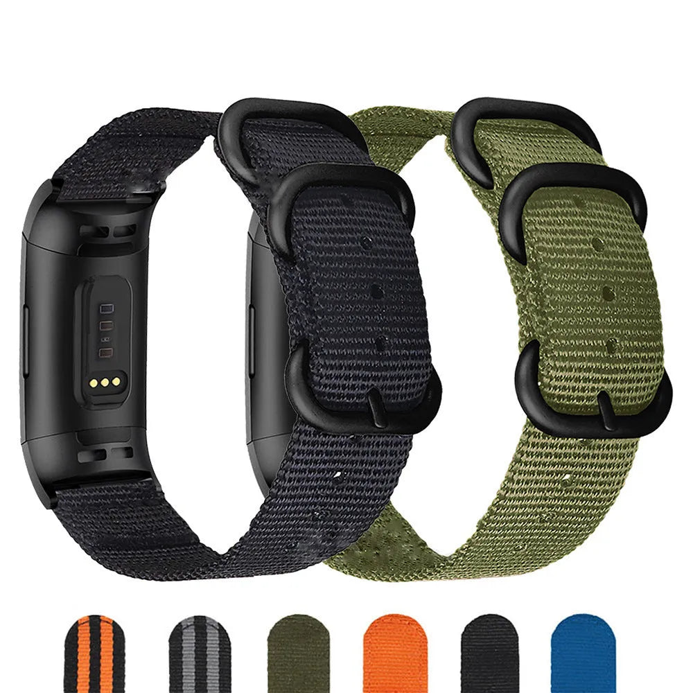 Army Green nylon three-ring buckle replacement strap for Fitbit Charge fitness tracker