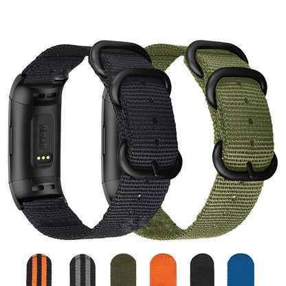 Army Green nylon three-ring buckle replacement strap for Fitbit Charge fitness tracker