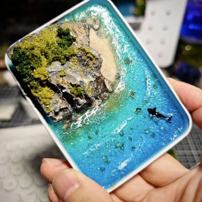 DIY bamboo marine landscape handmade model ornament with whales and sand details, approximately 15-20cm long