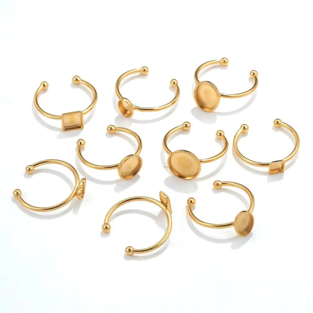 Stainless steel DIY ring setting with electroplated gold finish and totem pattern decoration