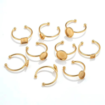 Stainless steel DIY ring setting with electroplated gold finish and totem pattern decoration