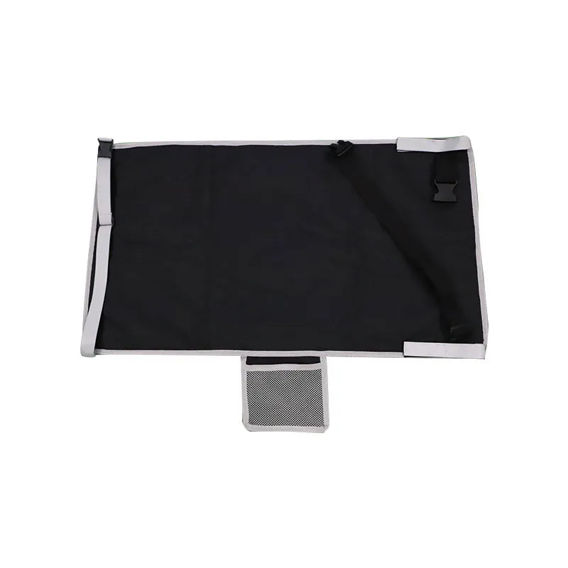 Portable blue children's aircraft seat extender kit with drawstring storage pocket.