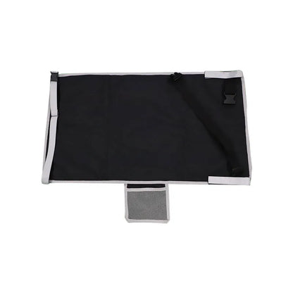 Portable blue children's aircraft seat extender kit with drawstring storage pocket.