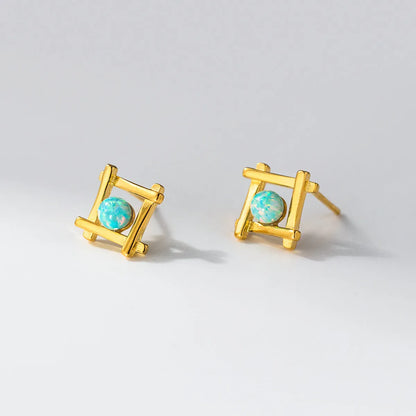Geometric cross quadrangle stud earrings in S925 silver with silver or gold plating options