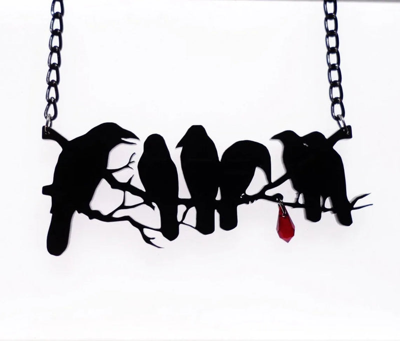 Women's hip hop retro gothic black crow necklace ornament crafted from alloy metal with animal zodiac modelling and electroplating treatment for alternative fashion accessory jewellery