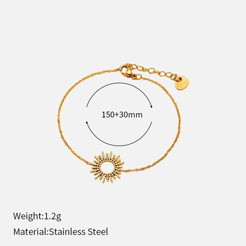 SUNFLOWER Series 14K gold-plated geometric chain necklace and bracelet set for female fashion wear