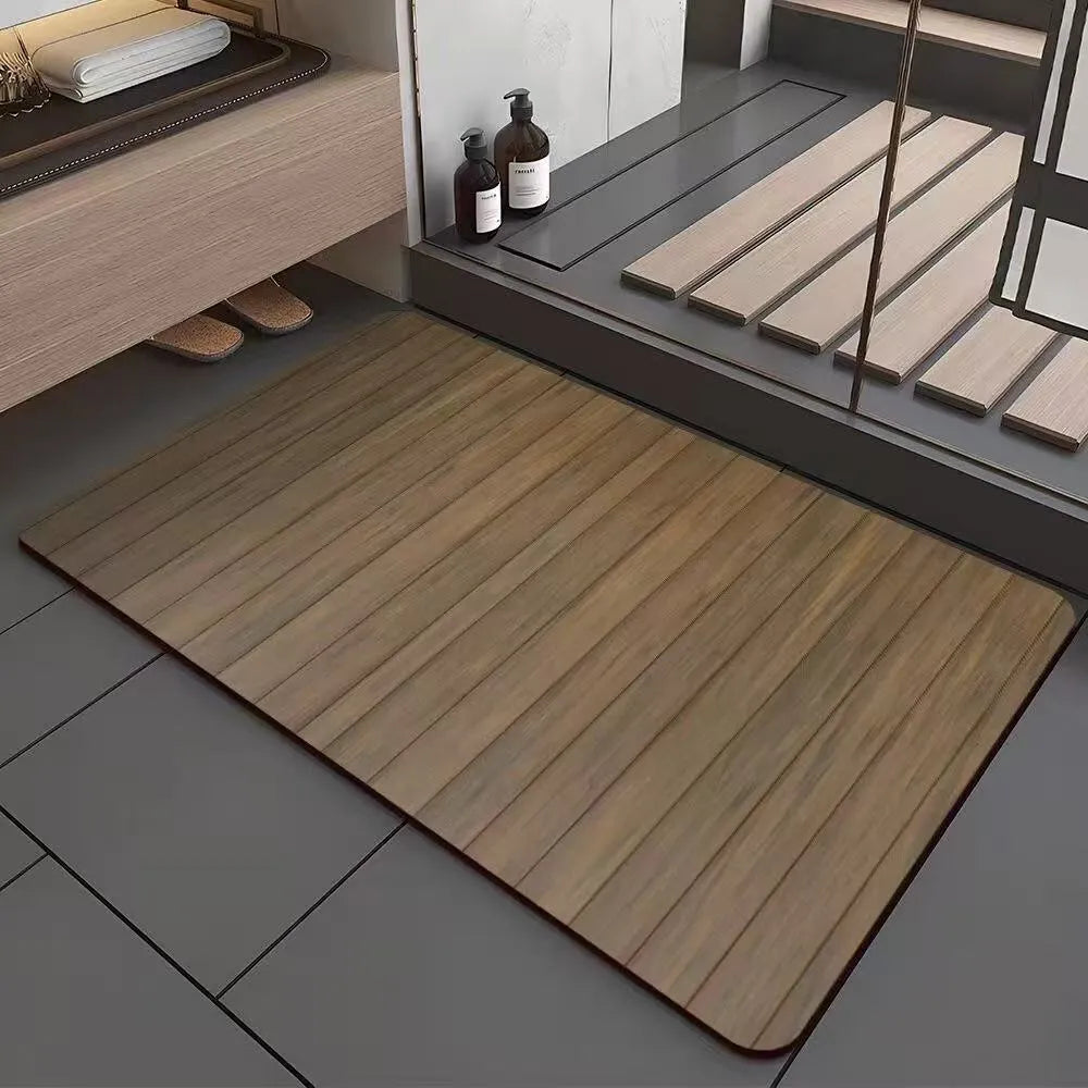 American-style wood grain bathroom floor mat with geometric pattern in diatom ooze material, non-slip and antifouling