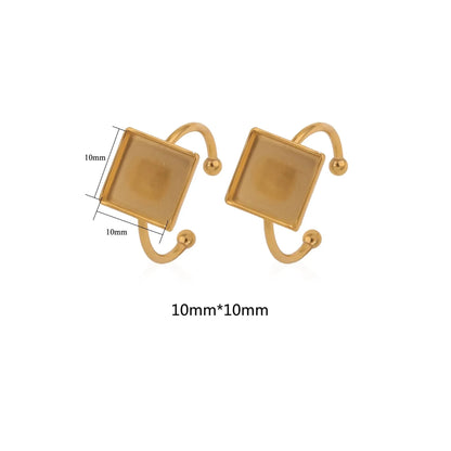 Stainless steel DIY ring setting with electroplated gold finish and totem pattern decoration
