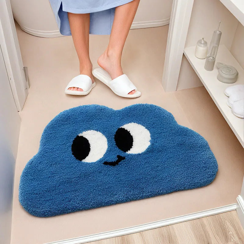 Cartoon anime pattern bathroom mat in cashmere-like polyester fibre showing colour options and size variations