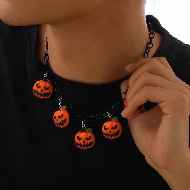 Halloween ghost pumpkin necklace featuring a cartoon character design, made from acrylic and plastic/resin materials with a regular chain style, suitable for unisex wear in mixed colour 06705.