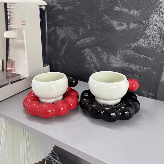 Ceramic coffee set with dish and cup in Nordic style, 250ml capacity, high temperature resistant