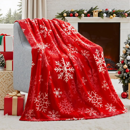 Soft flannel Christmas blanket in American-style design, available in multiple sizes for beds and sofas.