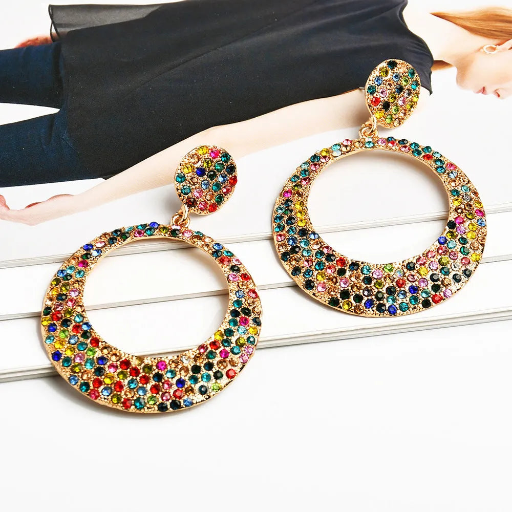 European American fashion metal alloy large pendant earrings with 3 cm diameter round cartoon design in colour options