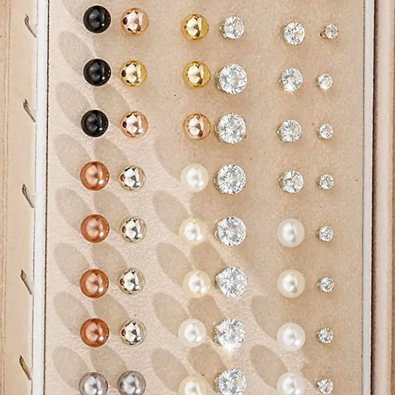 108-piece alloy earrings set with geometric shapes and round pearl elements in gold and yellow electroplated finish
