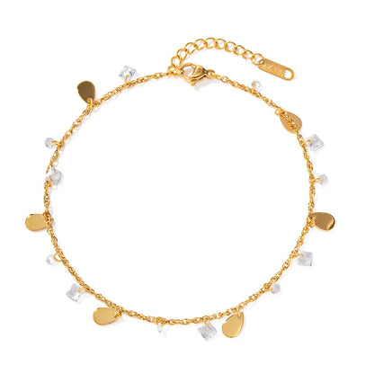 Stainless steel water drop tassel anklet with geometric shapes and adjustable chain