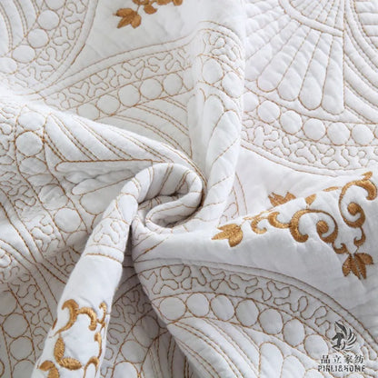 European-style cotton embroidery bed cover with double-thick construction and decorative detailing