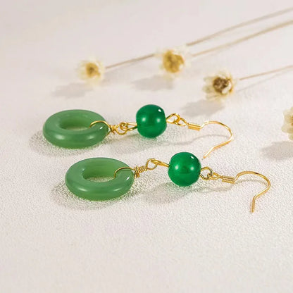 Green jade design peace buckle shaped zinc alloy earrings for Han Chinese clothing