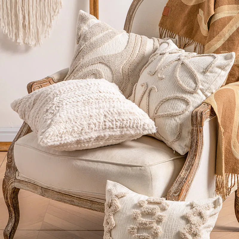 Knitted tassel sofa pillow cover in spiral dot pattern, 45x45cm size with PP cotton filler