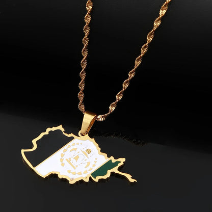 Stainless steel map necklace in gold or silver with electroplated finish, casual unisex necklace design