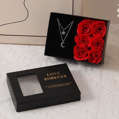 Red soap flower gift set in Korean-style box measuring 12.5cm with handbag