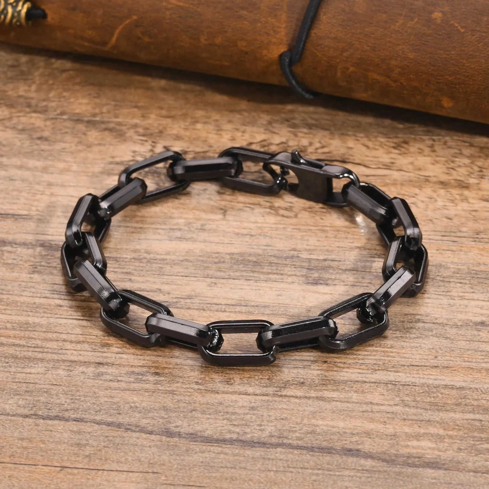 Men's titanium steel bracelet with square chain design in electroplated finish
