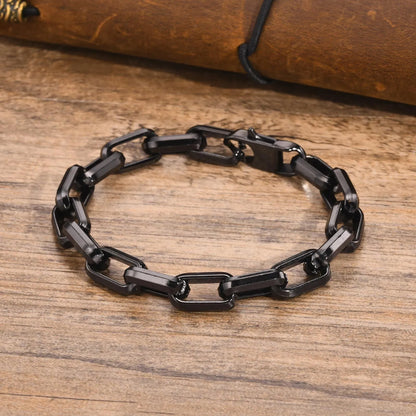 Men's titanium steel bracelet with square chain design in electroplated finish