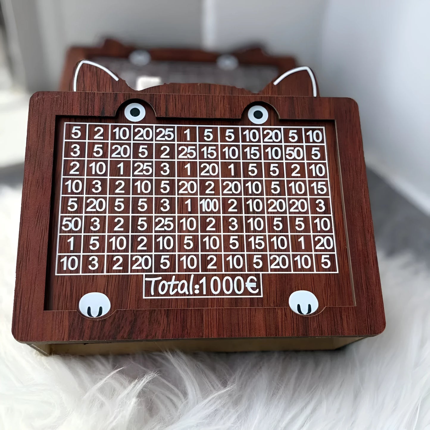 Retro wooden digital coin bank with modern design, showing currency library options.