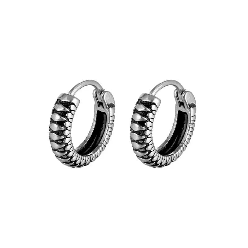 Silver geometric titanium steel earrings with stainless steel stripes and round elements