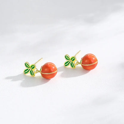 S925 sterling silver lucky persimmon stud earrings in new Chinese style ED3325 colour