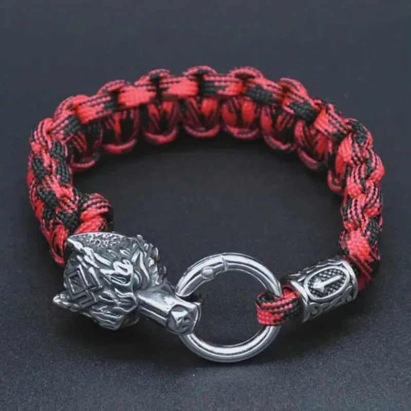 Stainless steel wolf head bracelet with camouflage colour and polished finish