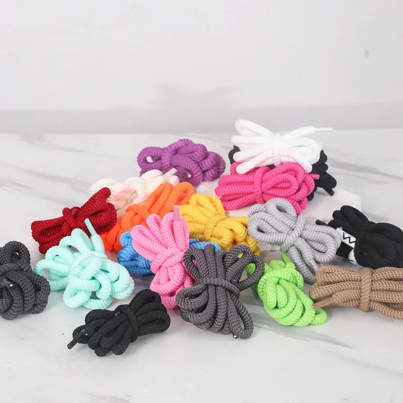 Oval shoelace adapter rope sweatshirt hat rope sneaker round cotton braided lace replacement round style 1.0 wide in 16 colour options including black, pink, blue, purple, grey with five adjustable length choices from 120cm to 160cm