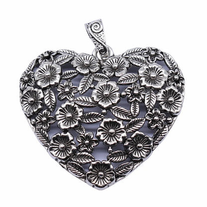 Ancient silver hollow flower love alloy pendant measuring 67mm by 58mm