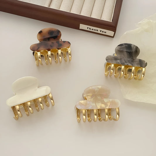 Retro acetate geometric hair barrettes with metal grip closure in medium size