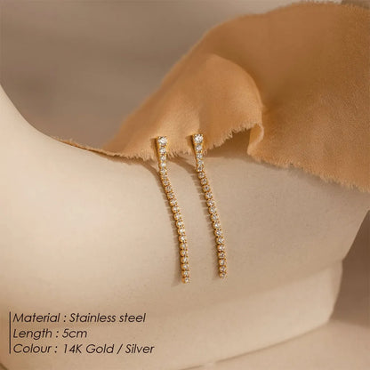 Geometric zircon earrings with Chinese style lines in stainless steel, gold and steel colour options