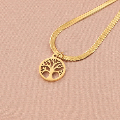 Adjustable stainless steel lucky tree clavicle chain necklace with titanium steel pendant
