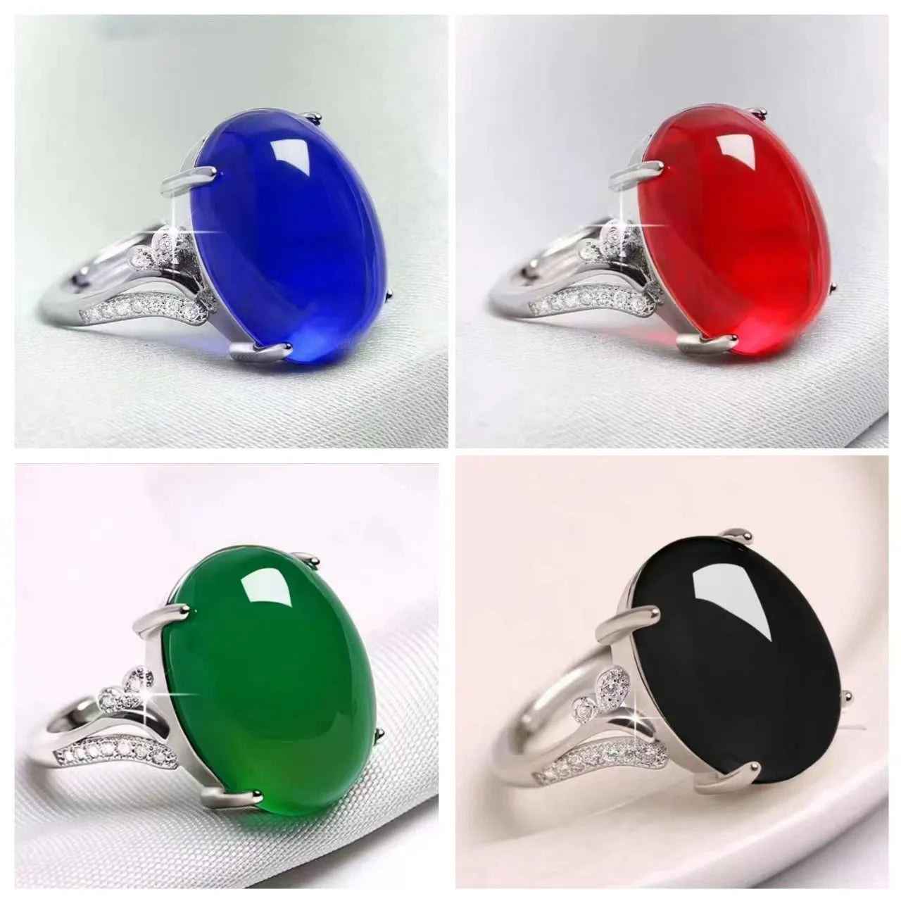 Adjustable alloy women's ring with geometric ethnic design in blue, green, red, yellow, or black.