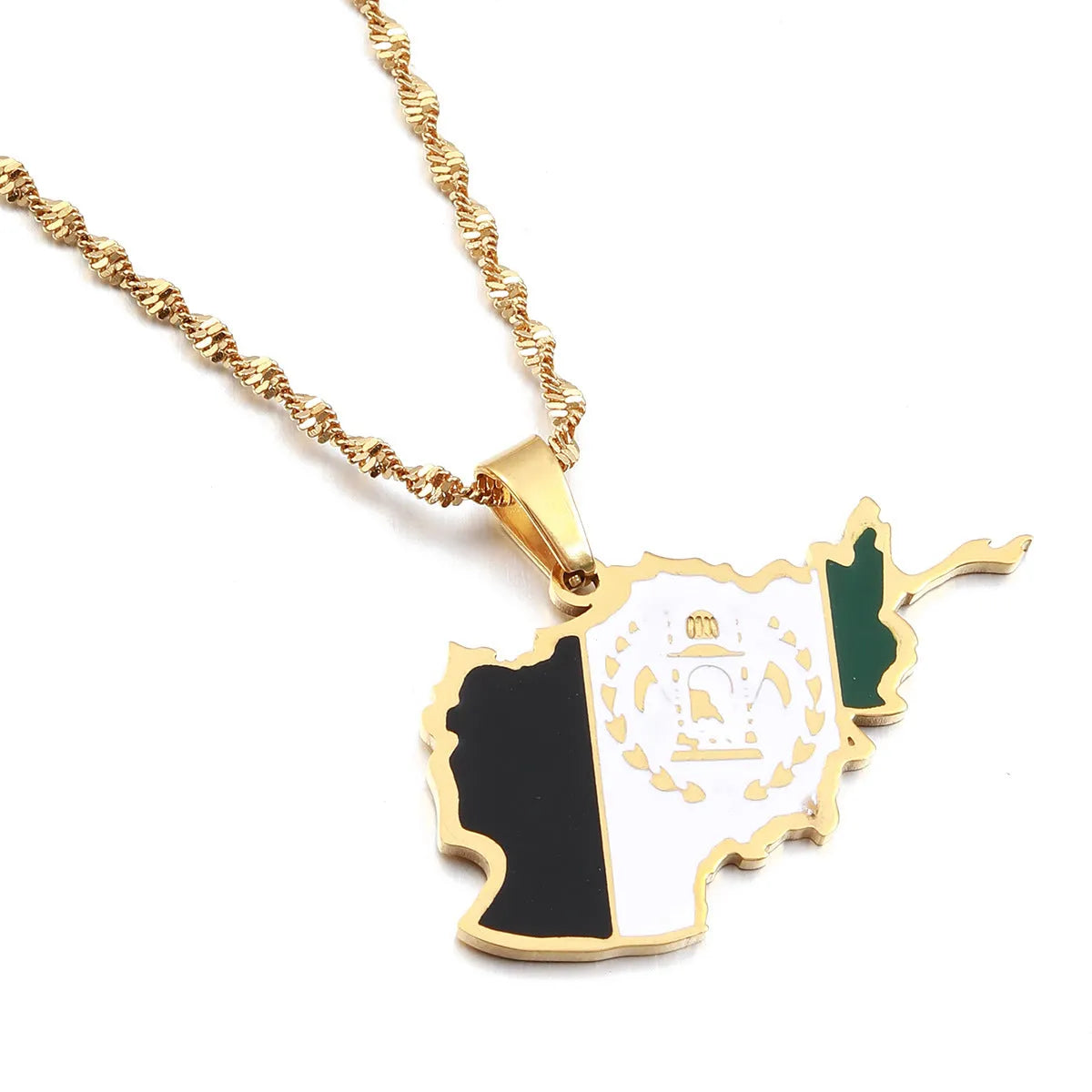 Stainless steel map necklace in gold or silver with electroplated finish, casual unisex necklace design