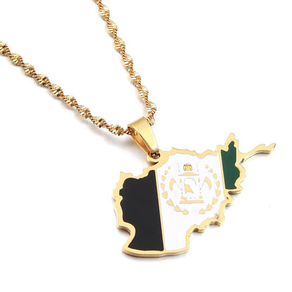 Stainless steel map necklace in gold or silver with electroplated finish, casual unisex necklace design