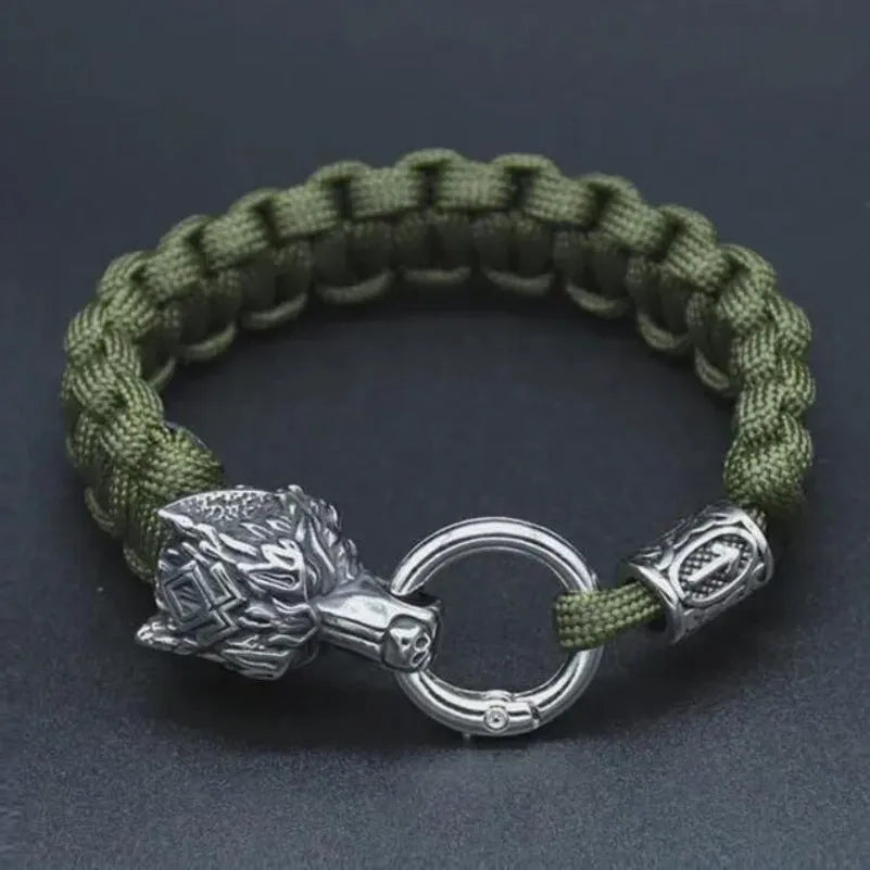 Stainless steel wolf head bracelet with camouflage colour and polished finish