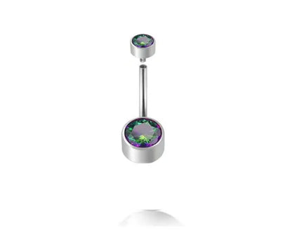 Titanium alloy double-headed navel stud with zircon stones in various colours and lengths.
