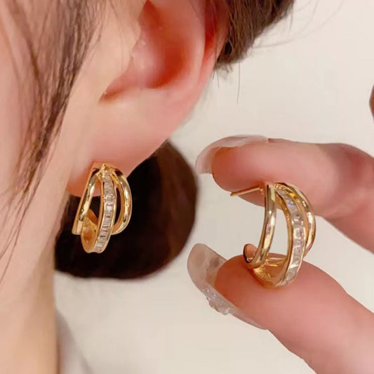 Women's 925 silver zircon earrings with trendy C-ring design