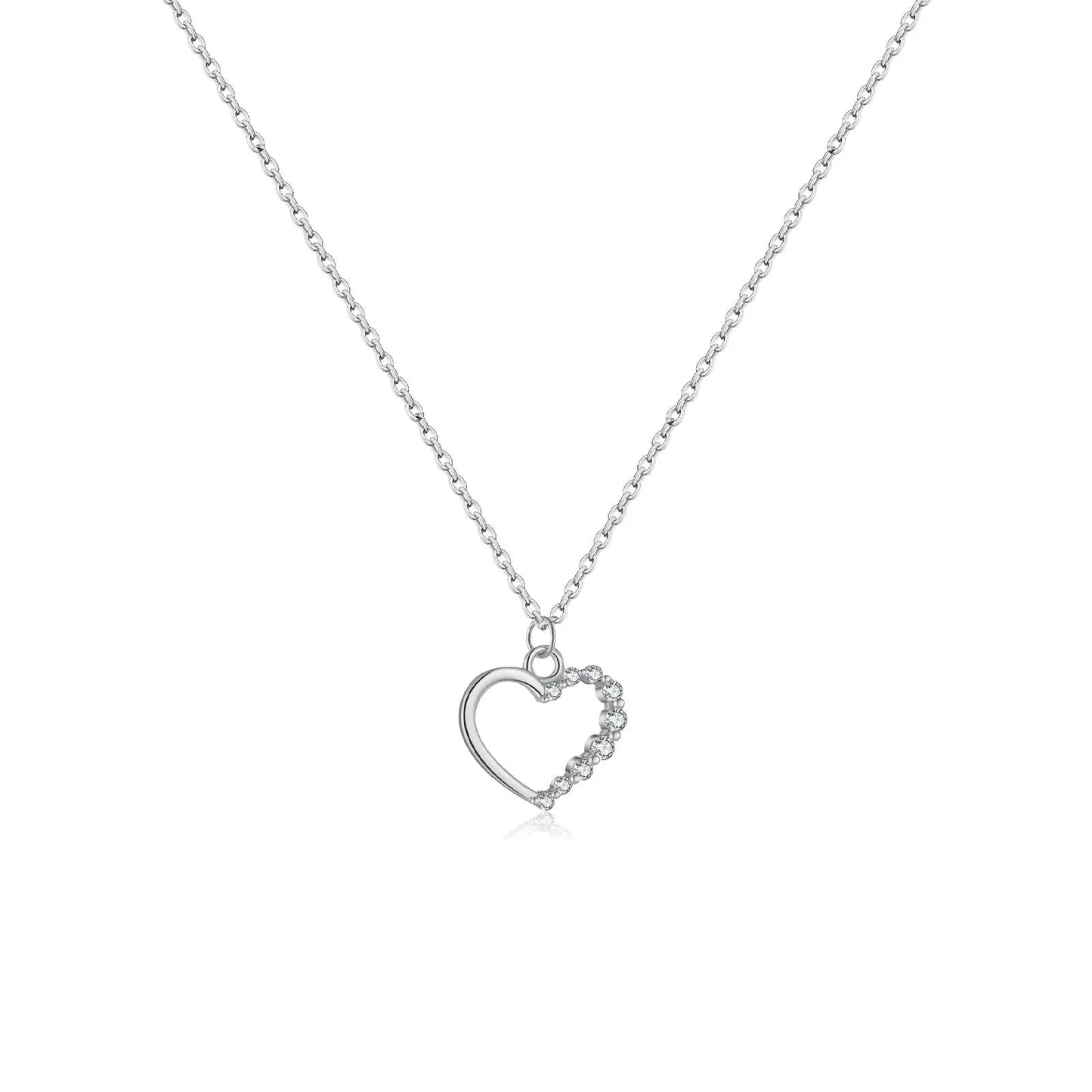 S925 sterling silver hollow heart pendant necklace on a regular chain with gold-plated finish options