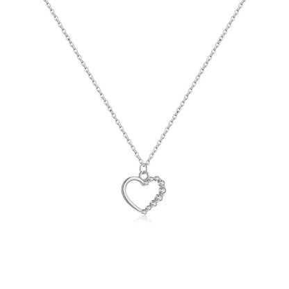 S925 sterling silver hollow heart pendant necklace on a regular chain with gold-plated finish options