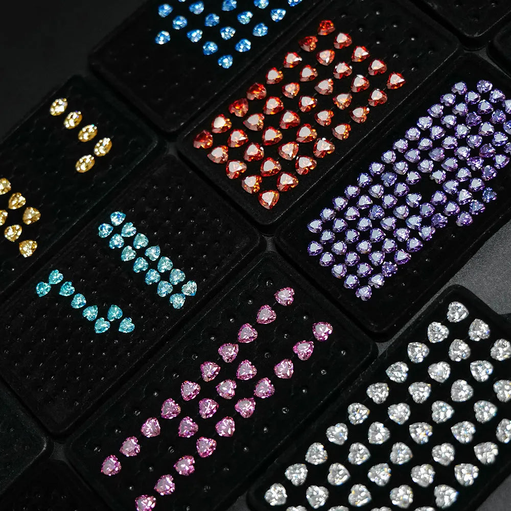 Heart-shaped moissanite stones in multiple colours and sizes for jewellery making