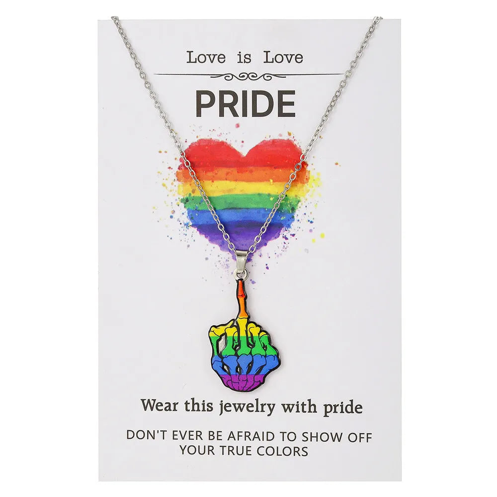 Stainless steel necklace and bracelet set with inspirational colour printing for female wear