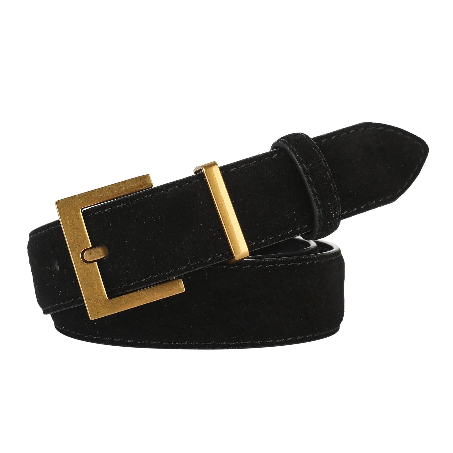 Ladies' brown leather belt with quadrilateral alloy pin buckle for dresses and coats